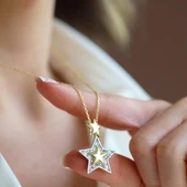 Stars Baget Taşlı Gold Gümüş Kolye thumbnail 3