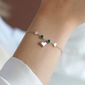 Kalp Yeşil Zirkon Taşlı Gümüş Bileklik thumbnail 1