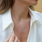 Yarı Zirkon Taşlı Kalp Gümüş Kolye thumbnail 2