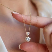 İkili Kalp Gold Gümüş Kolye thumbnail 2