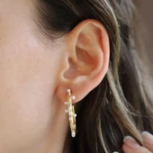 İncili Dal Gold Gümüş Halka Küpe thumbnail 2