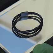 Siyah Deri Örme Çelik Bileklik thumbnail 2