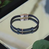 Kahverengi Rose Deri Çelik Bileklik thumbnail 2