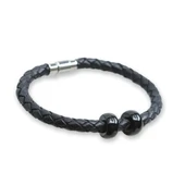 Siyah Halka Deri Çelik Bileklik thumbnail 1