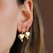 Kalp Göçmen Modeli Gold Gümüş Küpe thumbnail 3