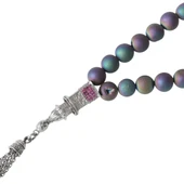 Kız Kulesi Gümüş Püsküllü Volkanik Kalsedon Taşlı Tesbih thumbnail 4