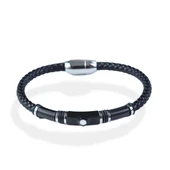 Taşlı Örgü Deri Çelik Bileklik thumbnail 1