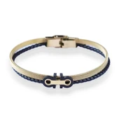 Örgülü Hasır Gold Deri Çelik Bileklik thumbnail 1