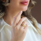 Taşlı Trend Ayarlanabilir Gold Gümüş Yüzük thumbnail 3