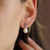 İncili Taşlı Gümüş Küpe thumbnail 4