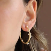 İncili Dal Gold Gümüş Halka Küpe thumbnail 1