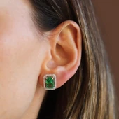 Baget Yeşil Icecut Taşlı Gümüş Küpe thumbnail 2