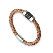 Kahverengi Erkek Deri Çelik Bileklik thumbnail 2