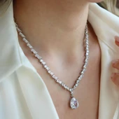 Damla Taşlı Işıltılı Gümüş Set thumbnail 3