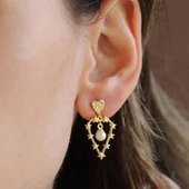 Kalp Karo İncili Gümüş Küpe thumbnail 1