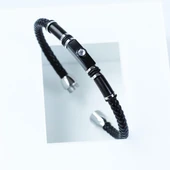 Taşlı Örgü Deri Çelik Bileklik thumbnail 3