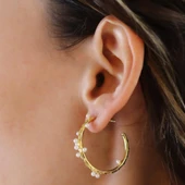 İncili Dal Gold Gümüş Halka Küpe thumbnail 3