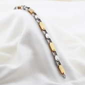 Çift Renkli Geçmeli Çelik Erkek Bilekliği thumbnail 2