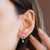 Çiçekli Renkli Damla Gümüş Küpe thumbnail 2