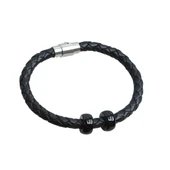 Siyah Halka Deri Çelik Bileklik thumbnail 3