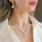 Damla Taşlı Işıltılı Gümüş Set thumbnail 2