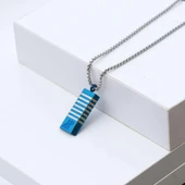 Dikdörtgen Lacivert Çizgili Erkek Çelik Kolye thumbnail 2