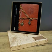 Pusula Baskılı Deri Defter Kalem Seti thumbnail 1