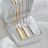 Dikdörtgen Rose Gold Çelik Plaka Kolye thumbnail 4