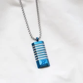 Dikdörtgen Lacivert Çizgili Erkek Çelik Kolye thumbnail 3