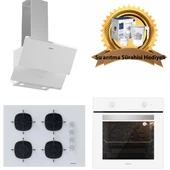 Silverline Beyaz Cam Ankastre Set 3490 - CS5665W01 65cm Ocak - BO6501W01 - 1