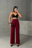 Dipmoda kadın bordo beli cırtlı palazzo kumaş pantolon DPG063 - 6
