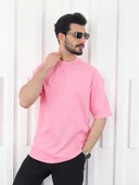 Erkek Oversize Fit %100 Organik Pamuk Kalın Dokulu Bisiklet Yakalı PEMBE T-SHİRT thumbnail 1