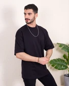 Erkek Oversize Fit %100 Organik Pamuk Kalın Dokulu Bisiklet Yakalı SİYAH T-SHİRT thumbnail 1