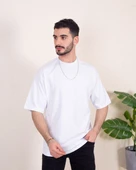 Erkek Oversize Fit %100 Organik Pamuk Kalın Dokulu Bisiklet Yakalı BEYAZ T-SHİRT thumbnail 1