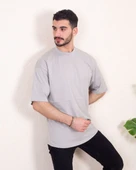 Erkek Oversize Fit %100 Organik Pamuk Kalın Dokulu Bisiklet Yakalı GRİ T-SHİRT thumbnail 1