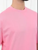 Erkek Oversize Fit %100 Organik Pamuk Kalın Dokulu Bisiklet Yakalı PEMBE T-SHİRT thumbnail 3