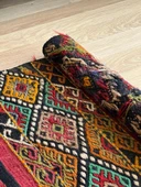 74x163 cm Pıtrak Desenli Renkli Türk Kilimi, Küçük Boy El Dokuma Yün Kilim, Harika Motifli Bohem Tarzı Kilim - 5