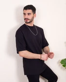 Erkek Oversize Fit %100 Organik Pamuk Kalın Dokulu Bisiklet Yakalı SİYAH T-SHİRT thumbnail 3