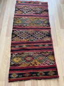 74x163 cm Pıtrak Desenli Renkli Türk Kilimi, Küçük Boy El Dokuma Yün Kilim, Harika Motifli Bohem Tarzı Kilim - 1