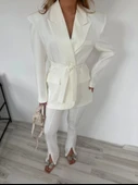 Kadın Kampal Ceket Pantolon Takım Beyaz thumbnail 6