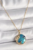 316L Çelik Gold Renk Zincir Mavi Dünya Model Kadın Kolye - TJ-BKO9814 - 1