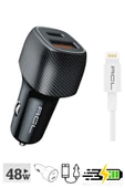 Hızlı Şarj 48Watt 6A  1xUSB-A 1xUSB-C Lightning Kablo Araç İçi Şarj Aleti AC-93 - 1