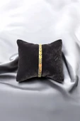 T-BLK-18 PASLANMAZ ORTASI GOLD KENARI GÜMÜŞ RENK İNCE CHARM BİLEKLİK - 1