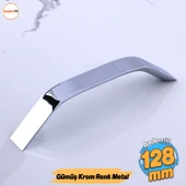 Şahin Krom Gümüş Metal Kulp 128 mm  12.8 cm Mobilya Çekmece Mutfak Dolabı Dolap Kulpları Kulbu Kulpu thumbnail 1