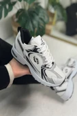 Günlük Unisex Beyaz Siyah Sneaker Kaymaz Yüksek Taban Desenli Triko Bağcıklı Koşu Spor Ayakkabı 530 - 1