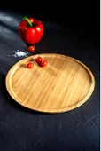 Lüx Yuvarlak Servis Tepsi 30 * 30cm, Ahşap Sunumluk & Çerezlik Yuvarlak Sunum Tabağı - 3