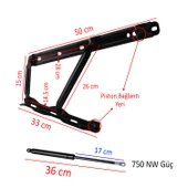 Baza Kapak Makası Gazlı Amartisör Piston 40° Siyah Boyalı Standart Geniş Kollu 1 Çift Yatak Sağ Sol thumbnail 2