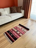 60x122 cm Pembe Pıtrak Desenli Vintage Kilim, El Dokuma Pembe Dekoratif Koridor Kilimi, Bohem Tarzı Küçük Yolluk - 2