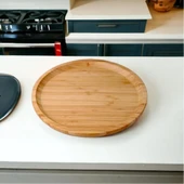 Lüx Yuvarlak Servis Tepsi 30 * 30cm, Ahşap Sunumluk & Çerezlik Yuvarlak Sunum Tabağı - 5