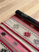 60x122 cm Pembe Pıtrak Desenli Vintage Kilim, El Dokuma Pembe Dekoratif Koridor Kilimi, Bohem Tarzı Küçük Yolluk - 8